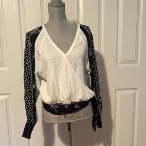 Free People White and Black Wrap Top